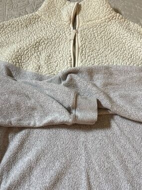 aerie Two-Tone Sherpa Half-Zip Pullover - Cream & Light Gray
